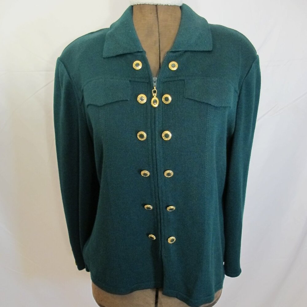 Eric Steven Dark Green Knit Zip Up Jacket Or Blazer 16p